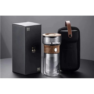 PDD    哲品派杯 玻璃泡茶杯 便携式 双层 胡桃木色 泡茶器：150ml 茶杯：270ml
